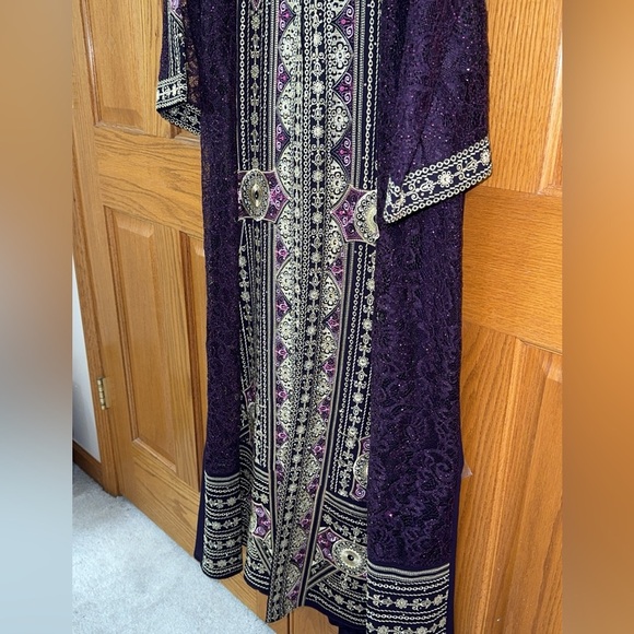 Women’s Plus Size 3pc Abaya Thobe Kaftan Purple Embroidery Dress Sz 6 US 22W 3X - Picture 9 of 16